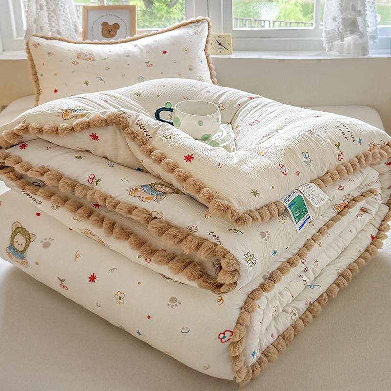 Verdickte Winterspitze Pompon Steppdecke – Warme Baumwolle für Einzel-/Doppelwohnheim, Frühling/Herbst