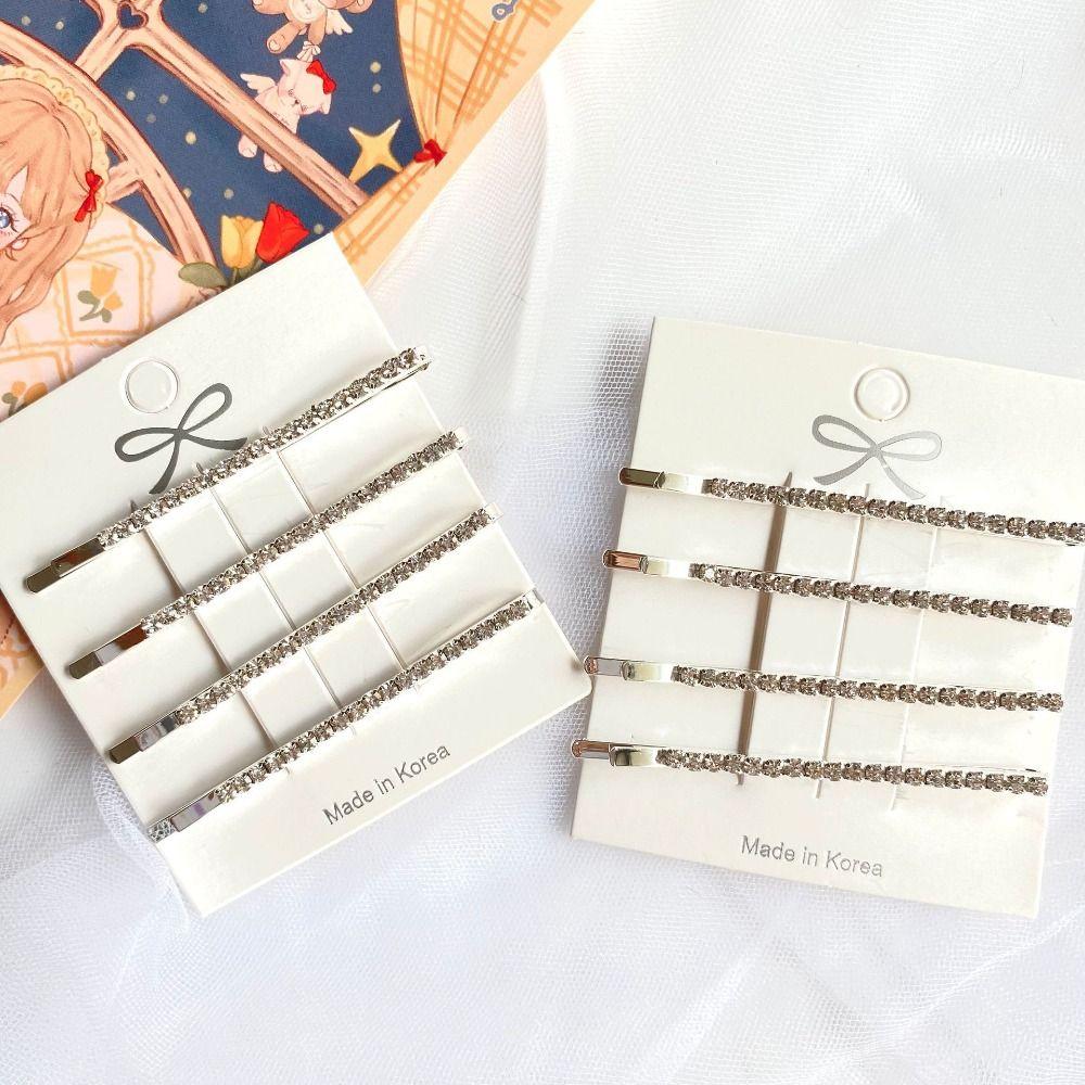 4pcs Silver Rhinestone Hair Clip Set Gold Crystal Barrettes Simple Korean Hairpins Daily