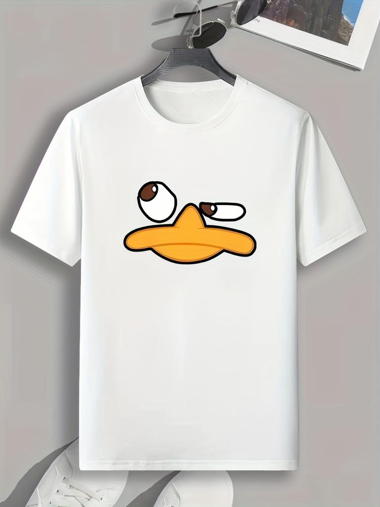 Mens summer casual round leader Tshirt with angry duck face print lightweight and comfortable
