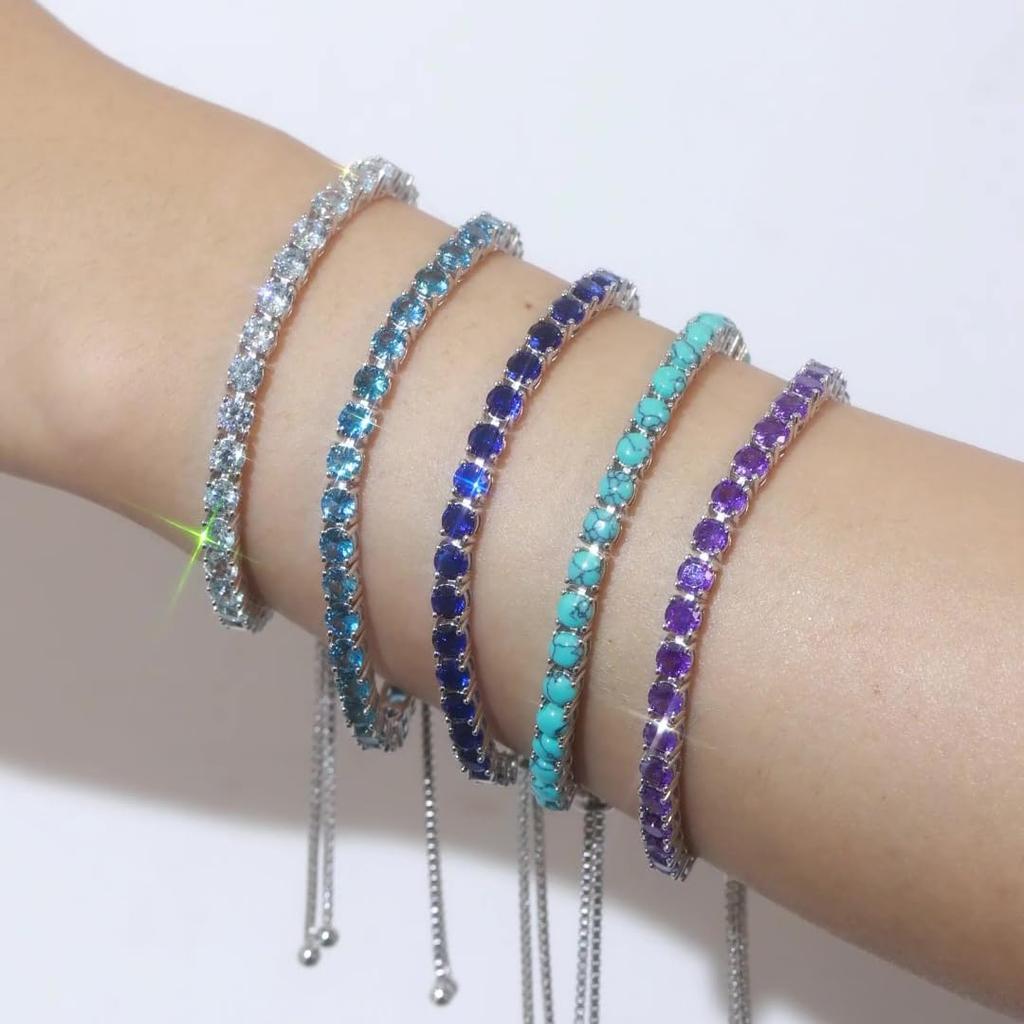 FANCIME Bracelet for Men and March 30 Aquamarine 4mm Tennis BOLO Silver Adjustable Sliding Perfect as a Good Luck Anniversary Gift Wrapping Included