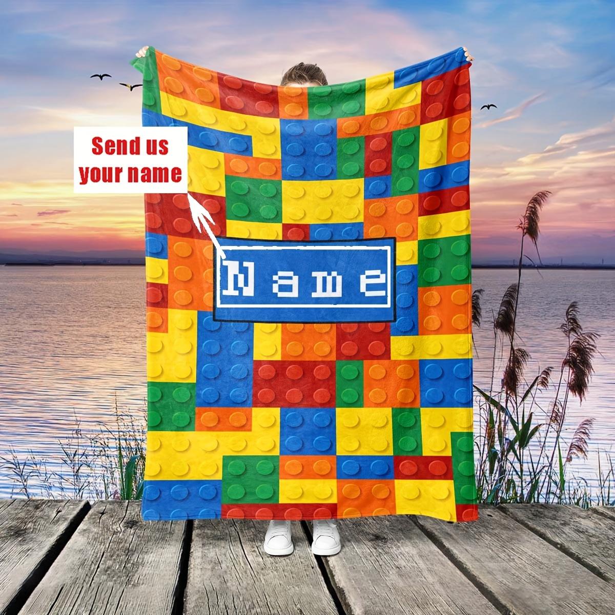 Customizable Building Block Puzzle Throw Blanket - Modern Style, Soft and Warm Flannel, Machine Washable, Digital Print 30x40in