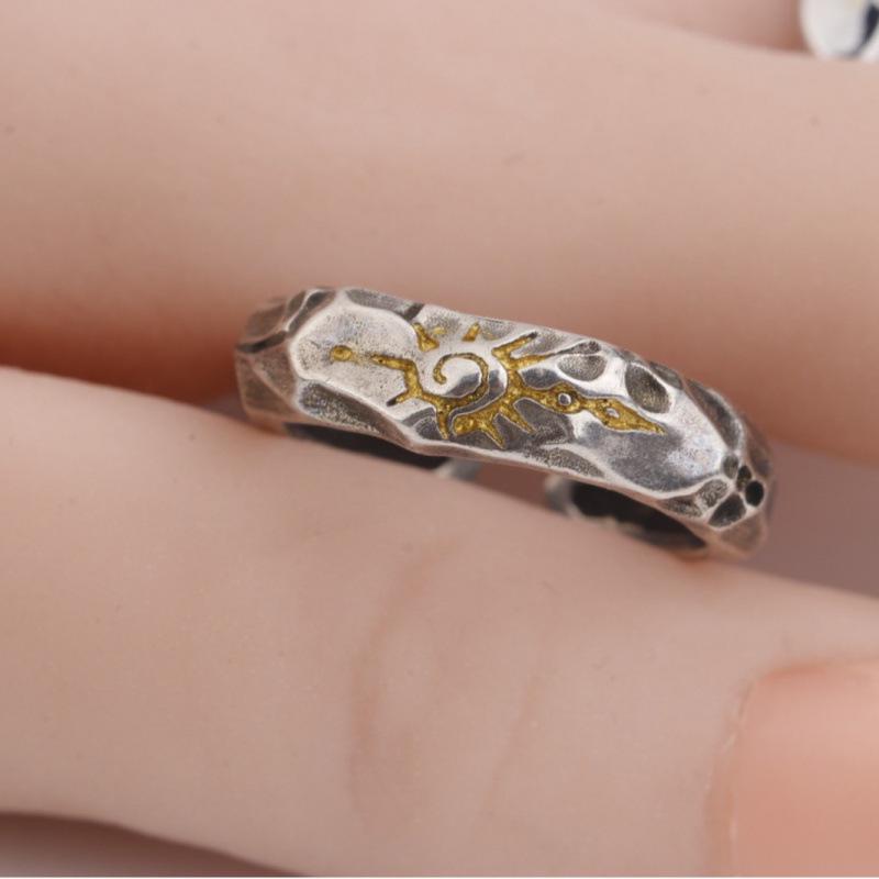 Men's Trendy Retro Wishing Stone Ring: Color Block, Imitation Thai Silver, Adjustable Open Index Finger Ring.