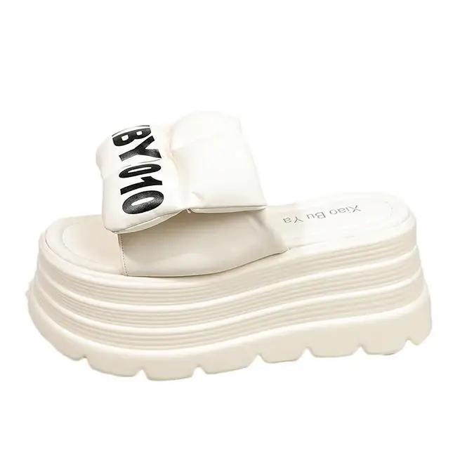 Fashion 8CM Slippers Women Fashion Platform Wedges Ladies Shoes High Chunky Slides Woman 2025 Summer Outdoor Beach Shoes Flat Sandals