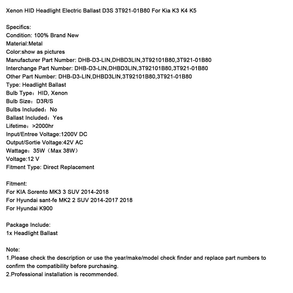 Xenon HID Scheinwerfer Elektrisches Vorschaltgerät D3S 3T921-01B80 Für Kia K3 K4 K5