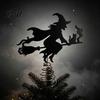 Halloween Tree Topper Witch Topper, with LED Lights, Black Iron Spooky Holiday Decor Art Silhouette Ornament, for Christmas And Party