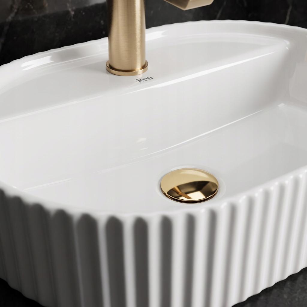 Countertop Washbasin 45 - Marcela Rea - White Ceramic - Grooved Glam