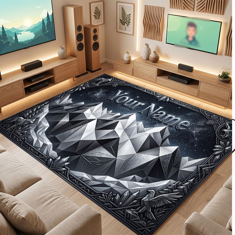 Mountain Landscape Theme Crystal Velvet Floor Rug Personalized Custom Name Text Warm Carpet Home Decoration