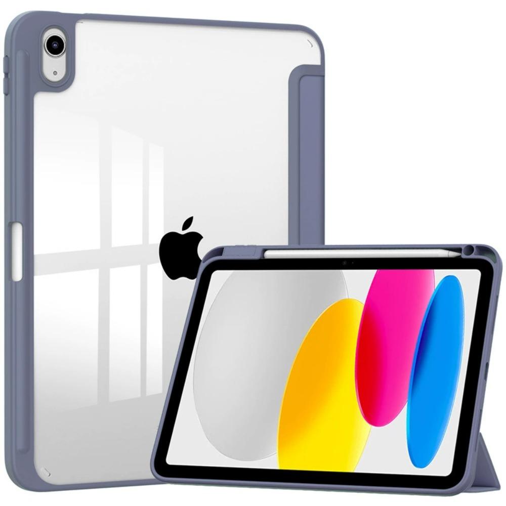 Voor iPad A16 Hoes 11e Generatie 11inch, iPad 10e 10.9inch Transparante Achterkant Cover Shell Tri-fold Stand met Penhouder iPad 10th Gen 2022 lavendel paarse kleur