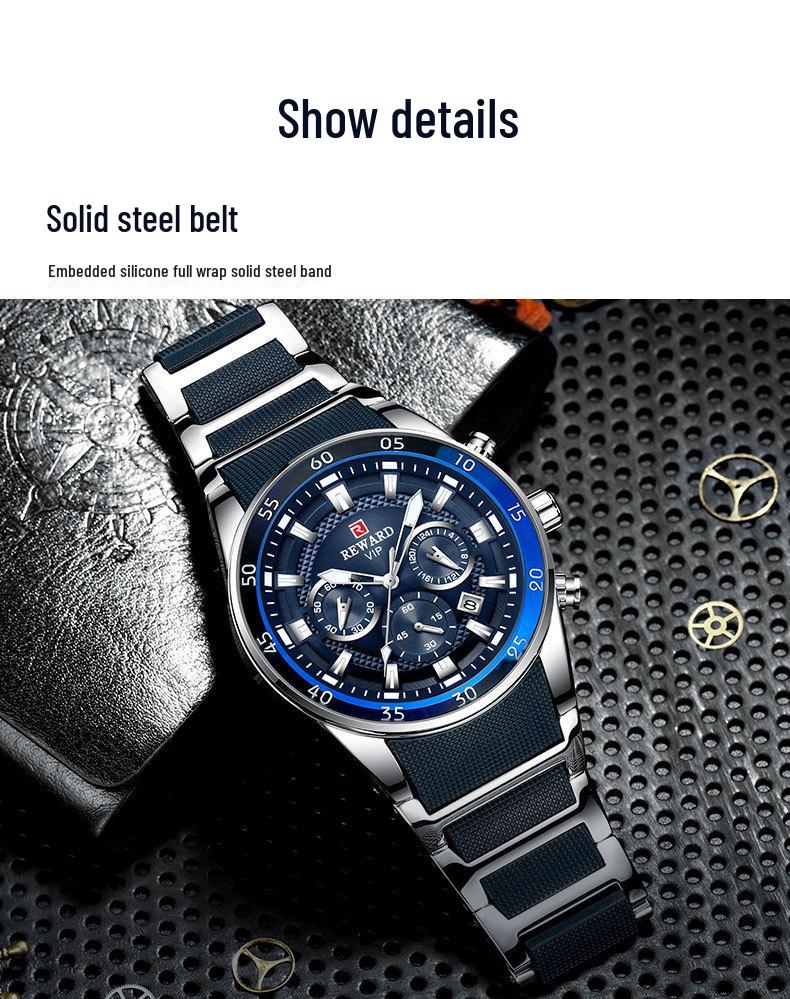 Reward Multifunktionale Leuchtende Wasserdichte Herren Sportuhr mit Kalender und Massivstahlband (Modell RD81011M)