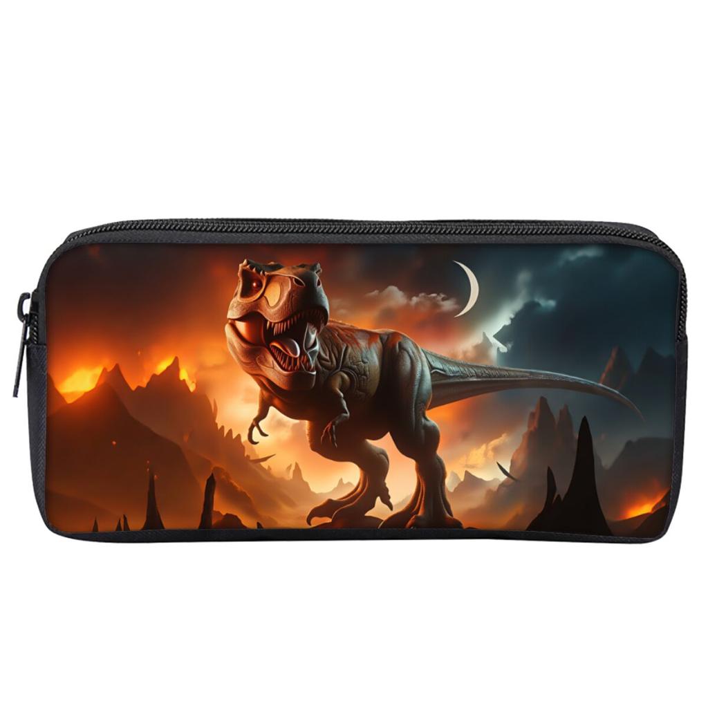 Dinosaur Print Single Layered Pencil Case for Boy/Girls Best Gifts 2D Flat Cartoon School Supplies Pencil Pouch for Children