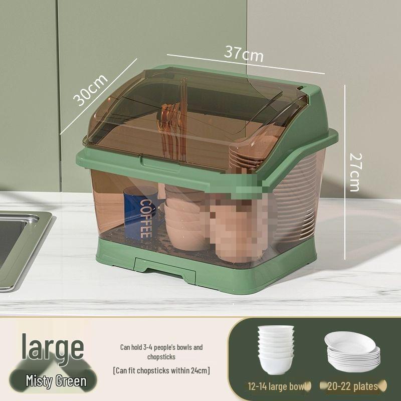 Bowl & Chopstick Storage Box with Lid - Kitchen & Dorm Use, Plastic with Drainage, Bowl & Plate Shelf Organizer, Cabinet Bowl Rack