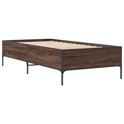 Brown Bed Frame with Oak Effect 90 X 190 Cm Particleboard and Metal