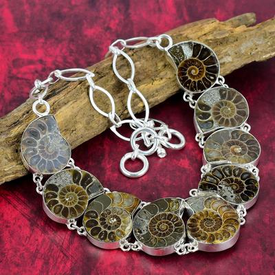 Ammonite Fossil 925 Solid Sterling Silver Necklace with Adjustable Chain, Handmade Gemstone Jewelry Necklace Gift For Her