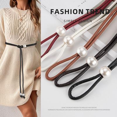 Simple Pearl Pu Rope Belt Women'S Decorative Sweater Dress Knotted Body Waist Chain Women