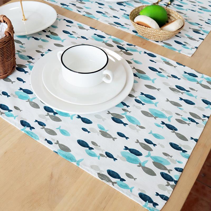 1Pc 40x60cm Mediterranean Blue Fish Printed Cotton Cloth Table Napkin Kitchen Cleaning Tea Towel Home Decor