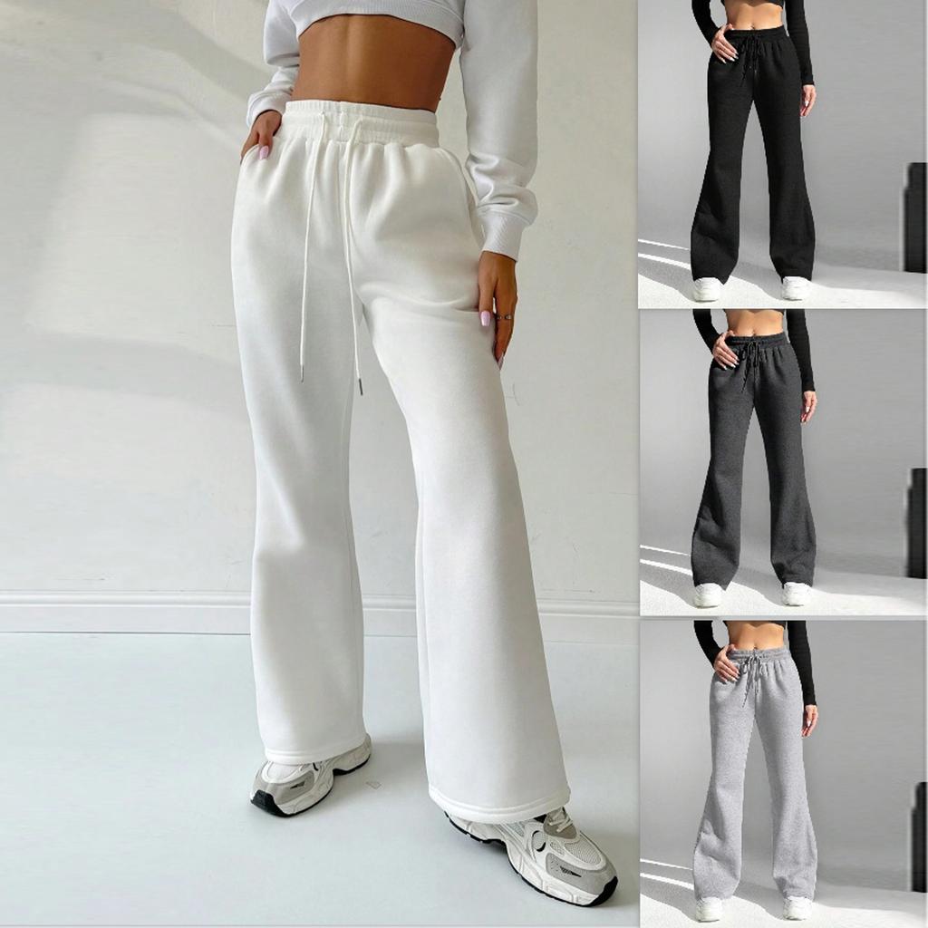 Women Elastic High Waist Pant Casual Active Fit Wide Leg Long Pants Trousers With Pockets