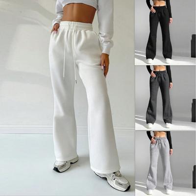 Women  Elastic High Waist Pant Casual Active  Fit Wide Leg Long Pants Trousers With Pockets