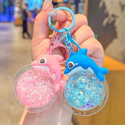 2025 New Oil Flowing Sand Dolphin Keychain: Cute Marine Animal Backpack Pendant for Girls