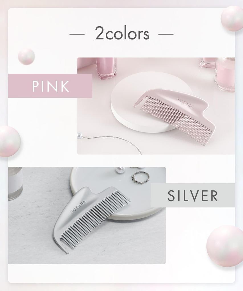 SALONIA Glossy Care Metal Guasha Hair Hair Beautiful Pink Comb, Comb, Brush, Bangs, Hair, Gift,