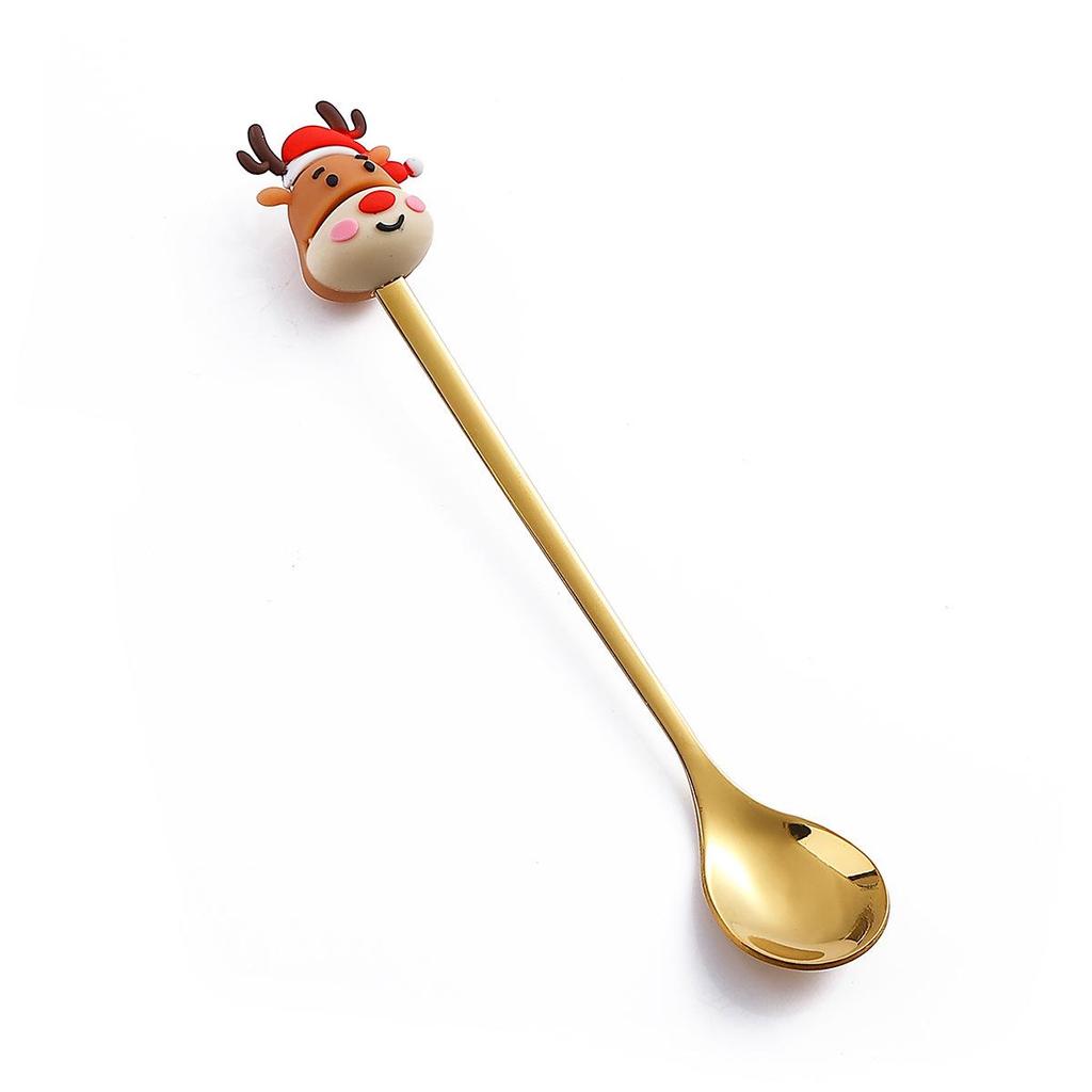 J Stainless Steel Christmas Dessert Spoon & Fork Set with Character Pattern - Festive Stirrer for Coffee & Desserts