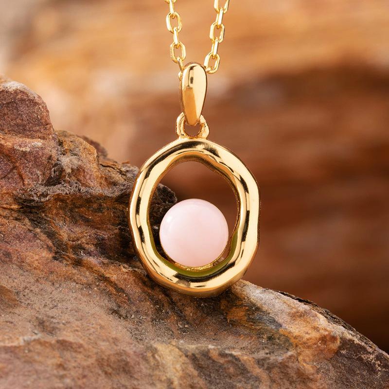 Natural Sea Pattern Stone Hetian Jade Pearl Colored Treasure Necklace Women'S S925 Sterling Silver Pendant Simple Fashion Design Jewelry