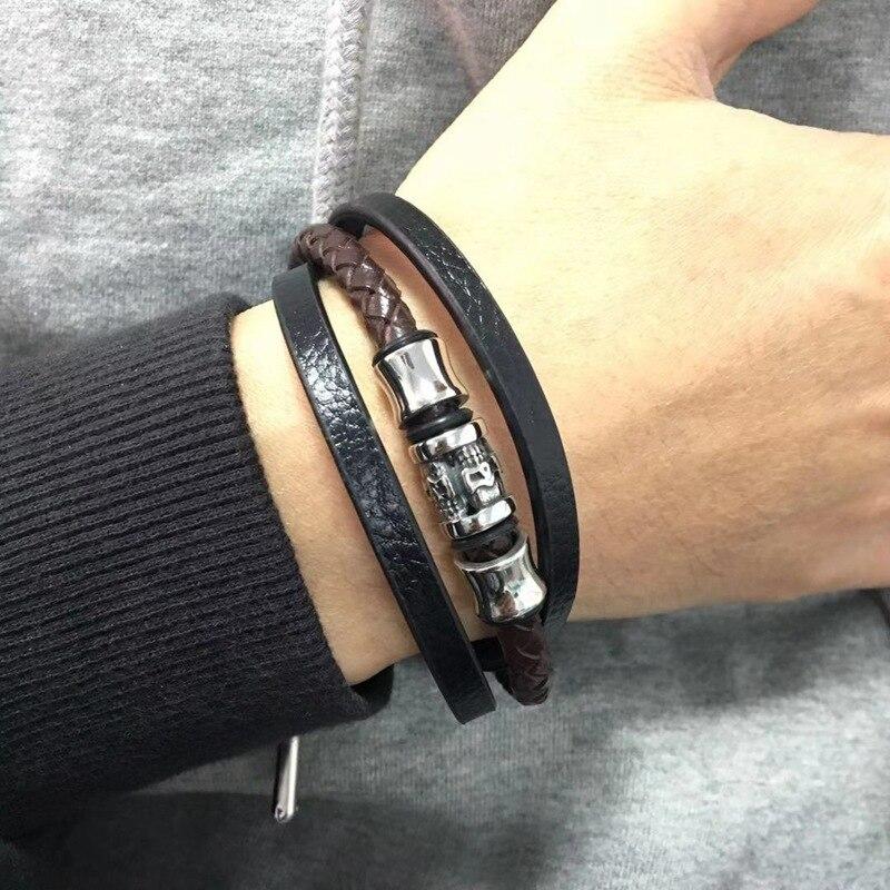 Fashion Multilayer Bracelets Bangles For Men Stainless Steel Clasp Bracelet Punk Skull Bracelet Fashion Bangles Jewelry