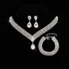 European-American Bridal Jewelry Set: Full Diamond Necklace, Earrings, Bracelet, Ring, Wedding Dress Accessories