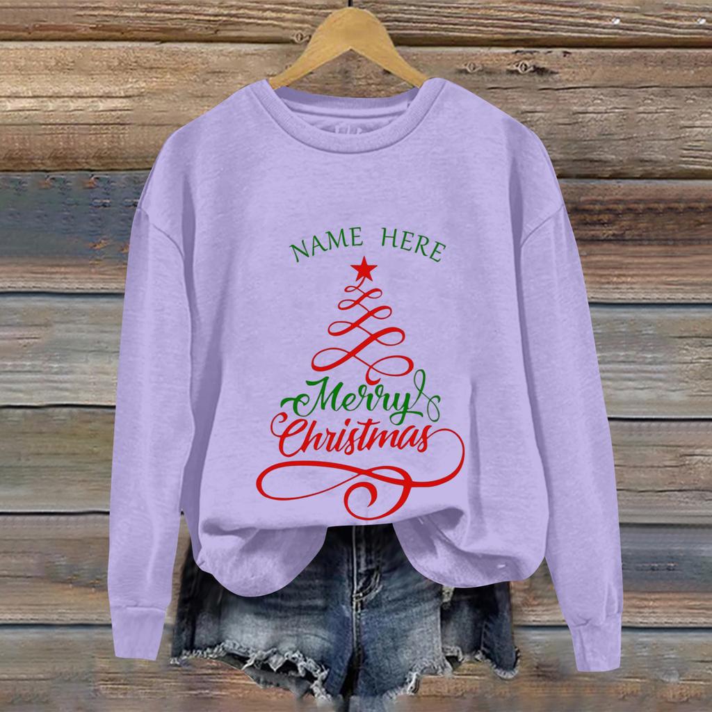 Ladies' Christmas Printed Casual Long Sleeved Round Neck Sports Hoodie Top