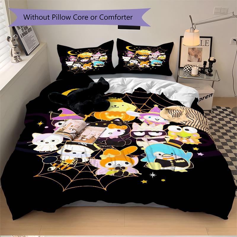 3pcs Hello Kitty and Friends Halloween Printed Bedding Set, Soft and Comfortable Quilt Cover for Bedroom, Guest Room (Not Included).W036