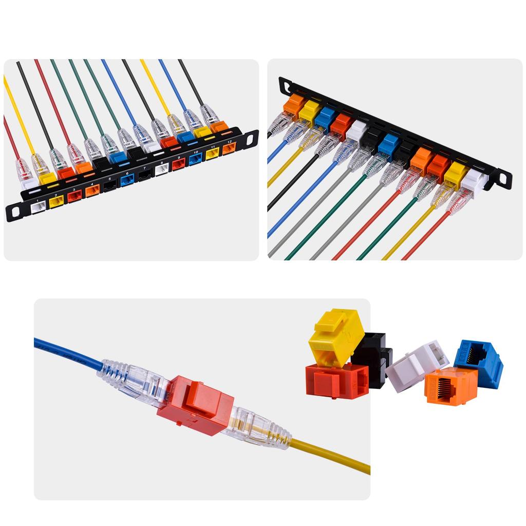 GeeekPi Cat6 RJ45 Keystone Jack Ethernet Keystone Jacks for Patch Multicolor 12-Pack Inserts, Panels,