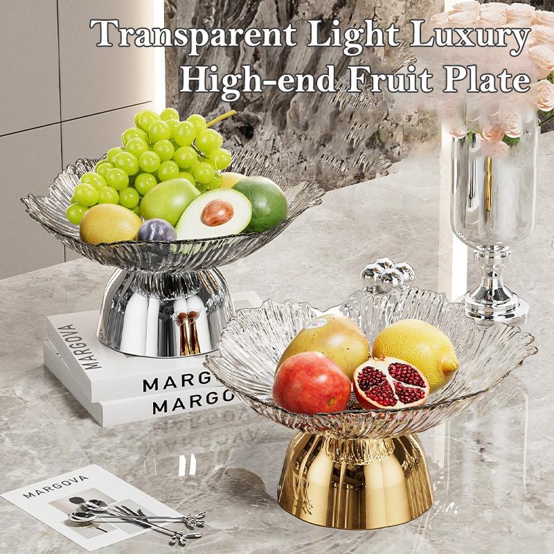 Transparent High-Foot Fruit Plate Home Living Room Coffee Table Light Luxury High-End Fruit Basin  Candy Snack Display Plate