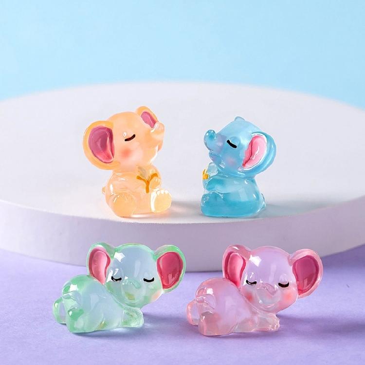 Resin Figurines Miniatures Elephant Glowing At Night Fairy Garden Decoration