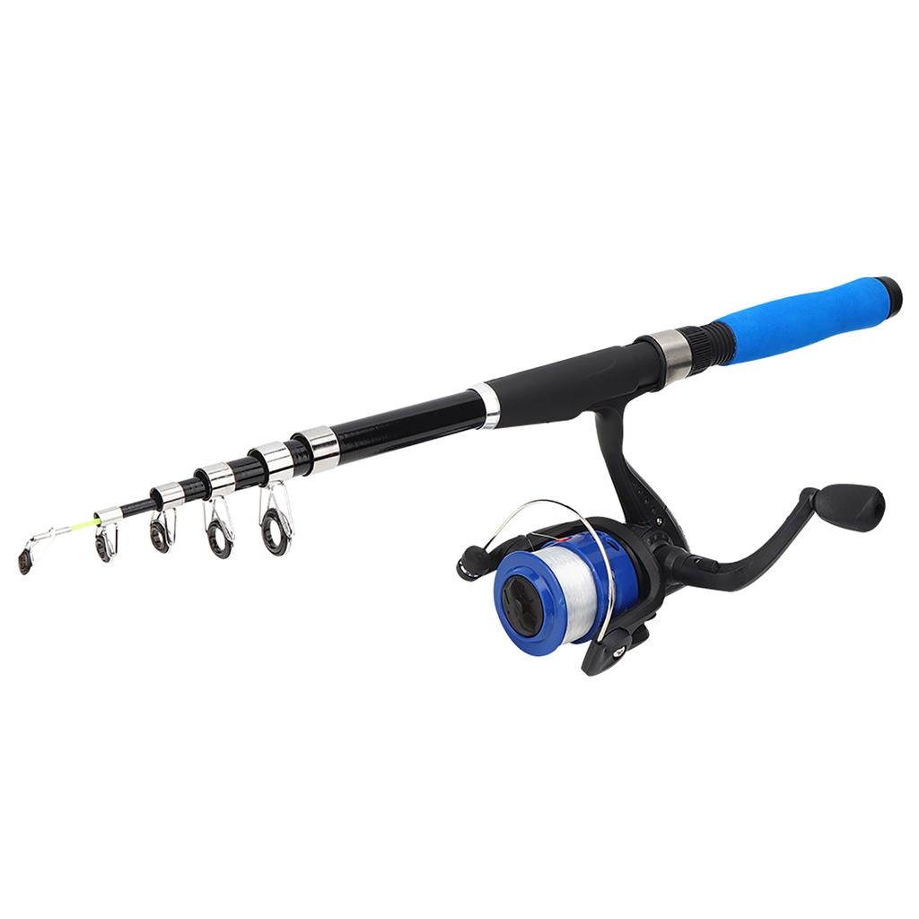 28038‑T210BL 2.1m Portable Fishing Rod Pole Set Retractable Rod Spinning Wheel Reel Baits Hooks Fishing Bag Kit