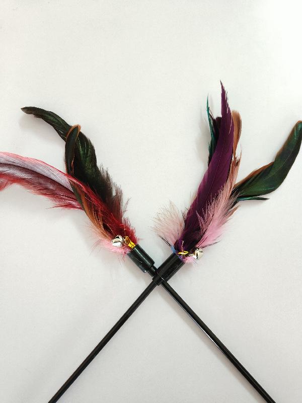 65cm Soft Rod Cat Teaser Toy with Seven-Color Bell Feather No Packaging