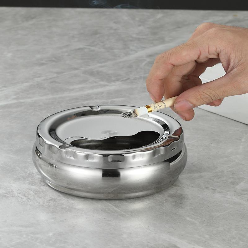 Stainless Steel Ashtray with Windproof Lid Rust Proof Easy to Clean 3 Sizes for Home Outdoor Hiking Travel Use