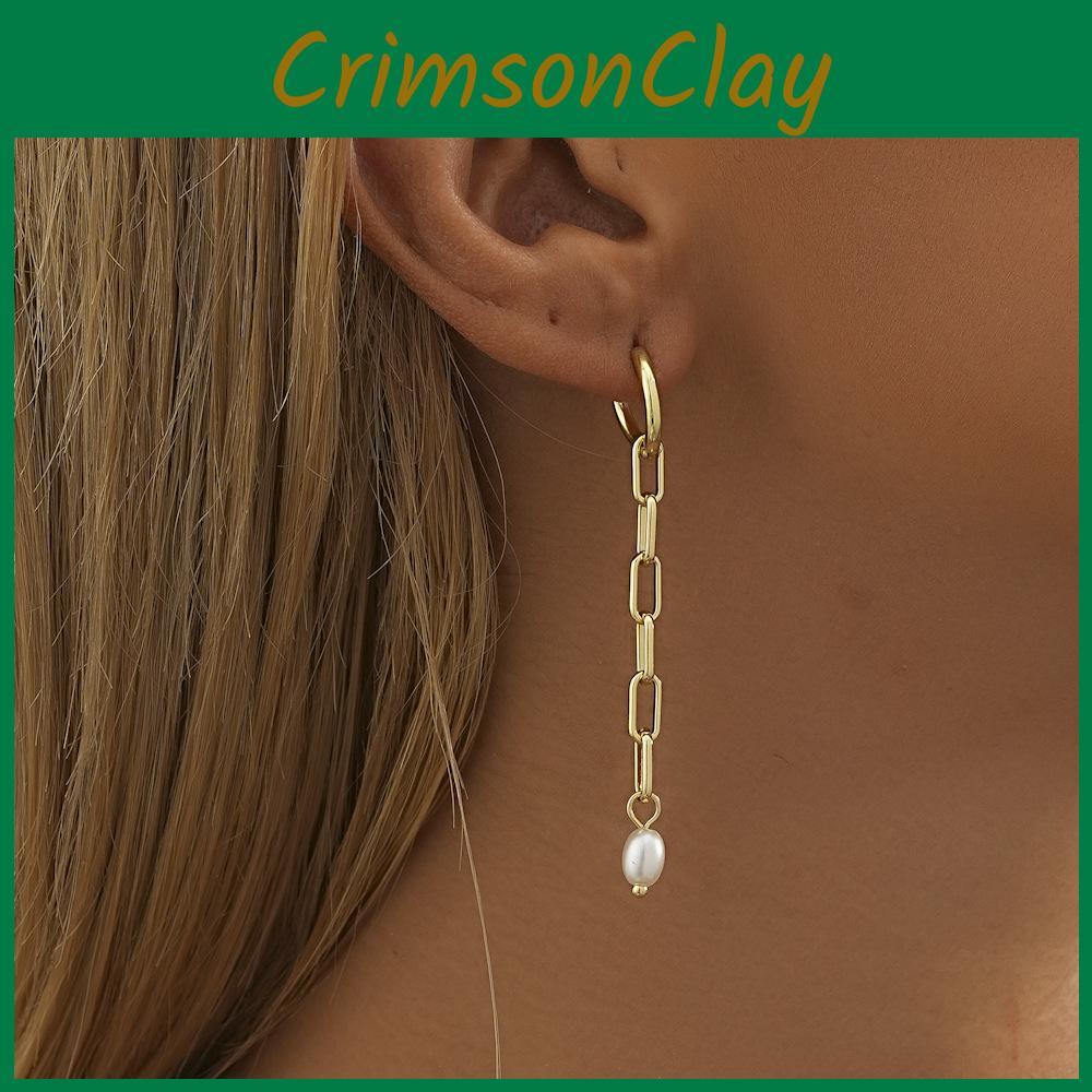 Unique Gold Geometric Plated Copper Earrings With Pearl Trendy Jewelry