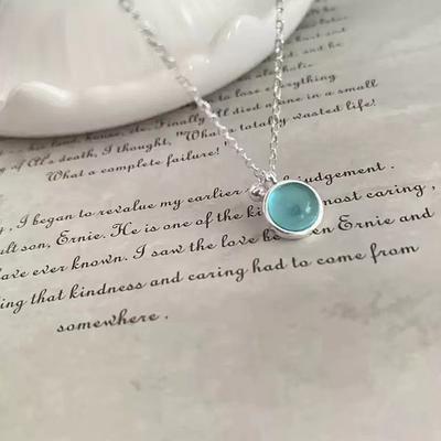 Small Fresh Light Sea Blue Circular Necklace for Women Summer Refreshing Versatile Neckwear