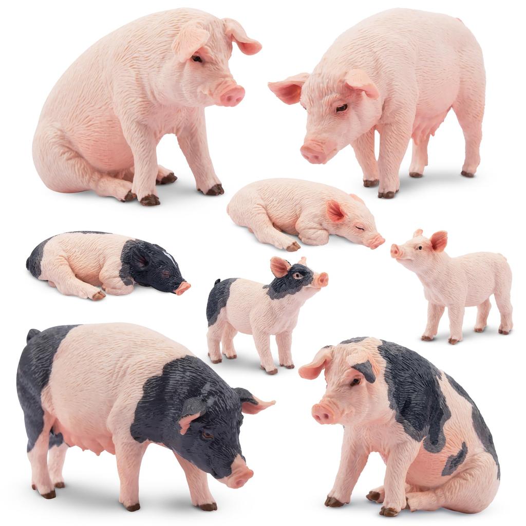 TOYMANY 8-Piece Farm Animal Figure Set, Pig Figures, Parent and Child Figures, Realistic Animal Models, Popular Animal Toys, Birthday Gifts,
