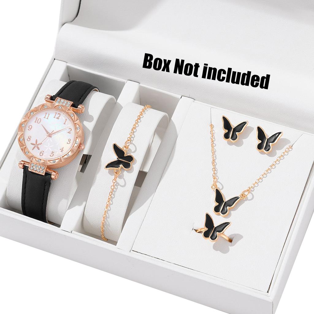 Damen Armbanduhr und Koordinierende Schmuckkollektion Anhänger Halskette Armband Ringe Ohrringe Modisches Damen Schmuckset