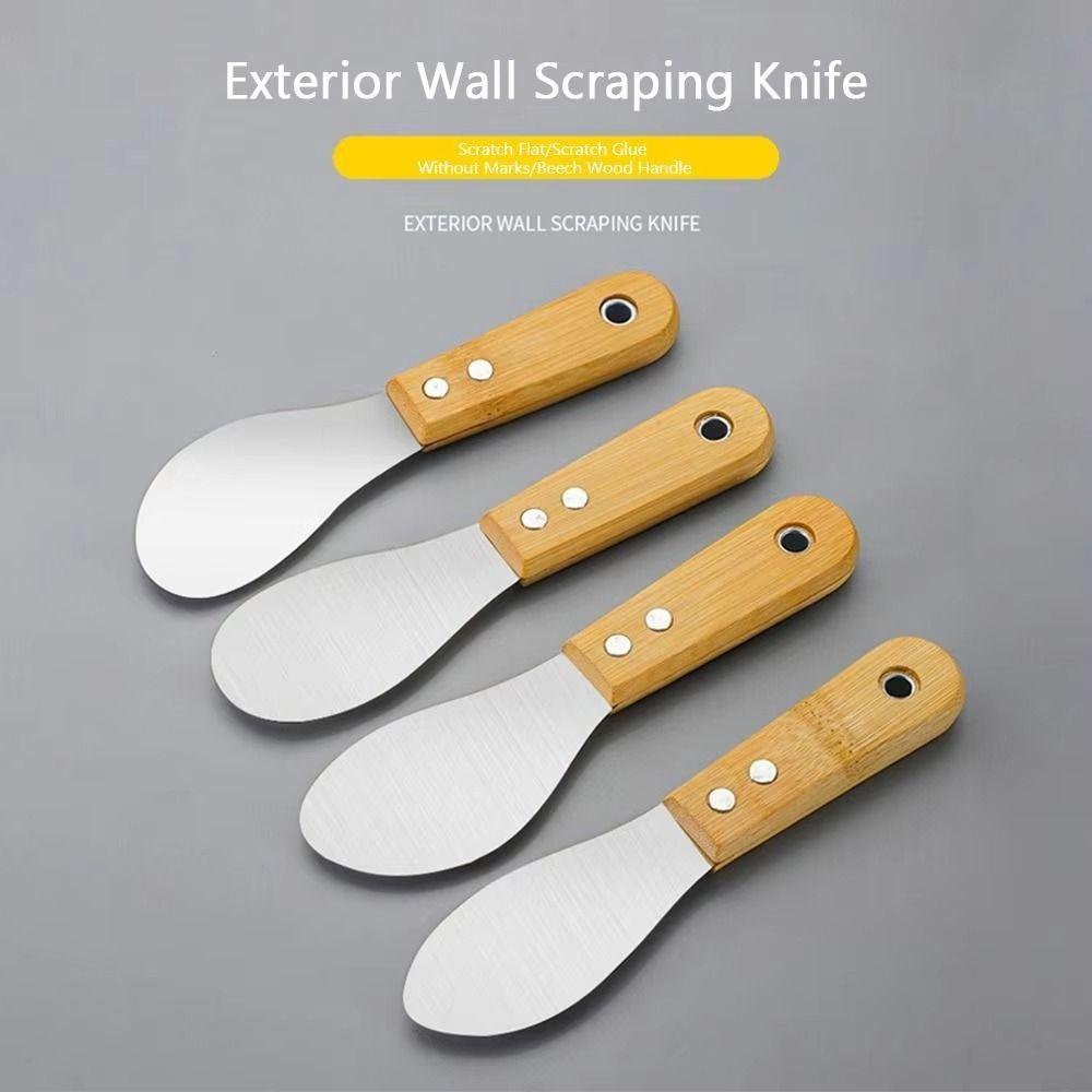 4Pcs Wood Handle Stainless Steel Glue Scraper Thickened Caulk Grout Remover Glue Removal