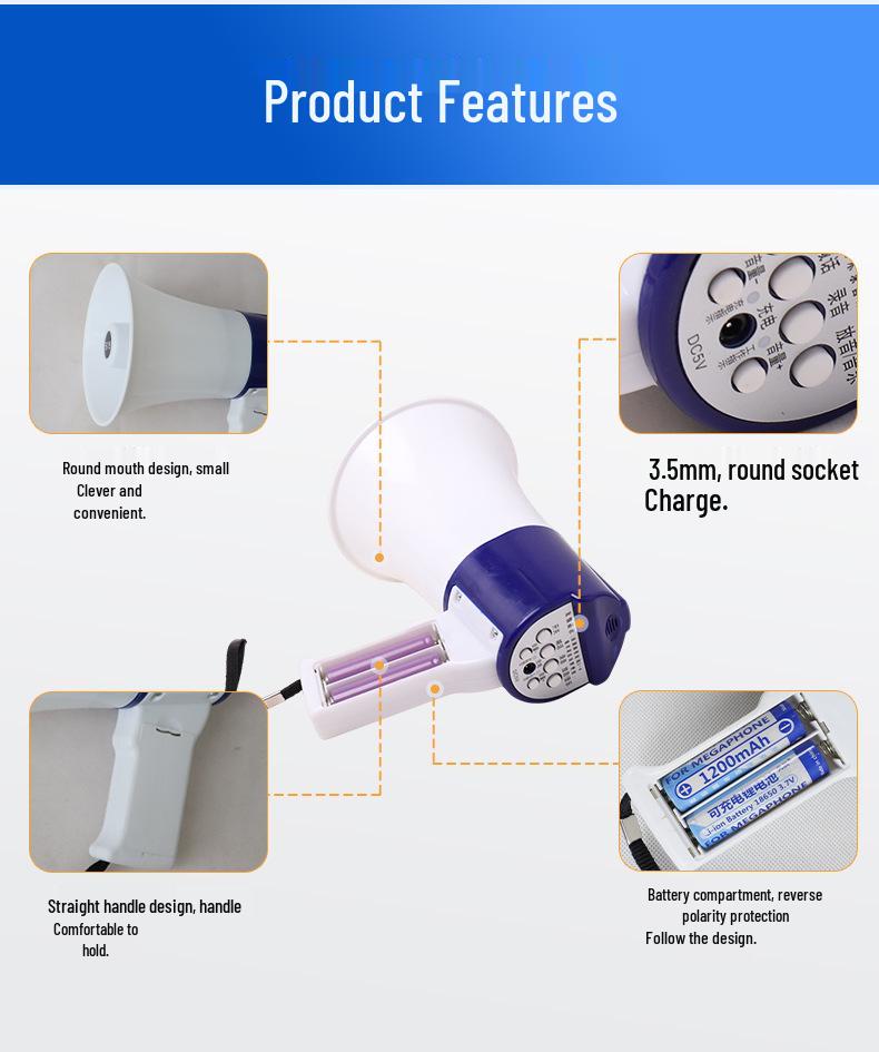 Portable Bluetooth Megaphone with Dual-Chamber Lithium Battery - Rechargeable Handheld Speaker for Outdoor Promotions.