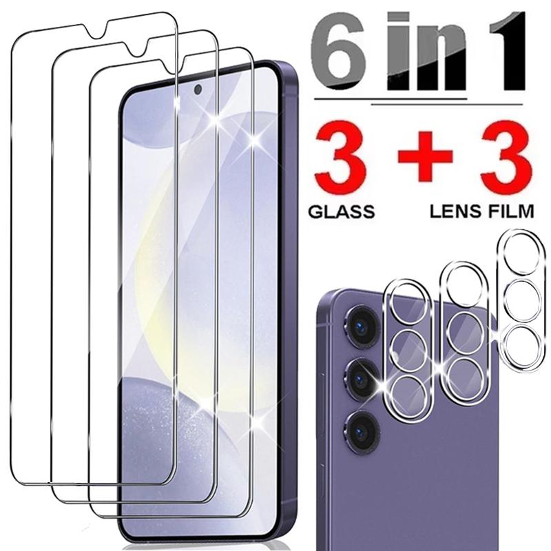 6-in-1 Glass For Samsung Galaxy S24 Ultra HD Anti-Scratch Tempered Glass Screen Protector Camera Lens S24 Plus Phone Front Film