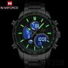 NAVIFORCE 9182 Montre à Quartz pour Homme d'Affaires Montre Numérique LED Lumineuse Montre de Luxe à Double Affichage pour Homme Acier Inoxydable Reloj