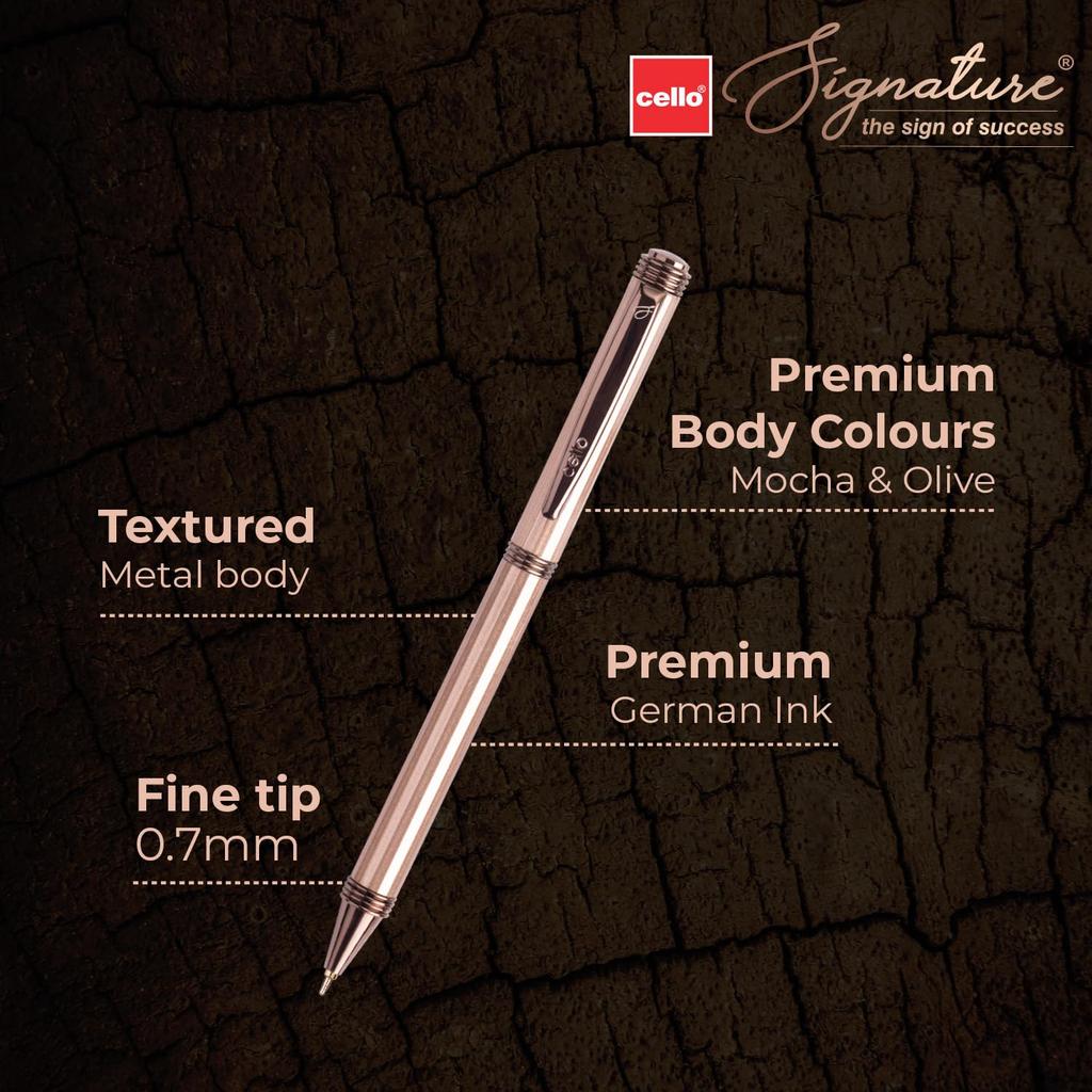 Cello Signature Terra Ball Pen Blue Ink 0.7 mm Fine Tip Metal Pen for Office, Home & Gifts