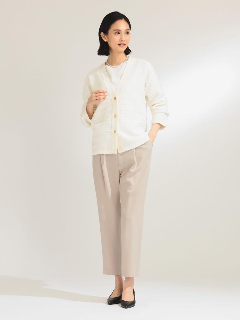 Beams Long Sleeve Tweed Knit Free 64150486887 Demi-Luxe Women's V-Neck Cardigan, OFF_WHITE, Size,