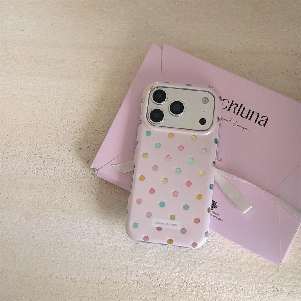 Colorful Polka Dot Round-Edge Phone Case for iPhone 14/13/Apple 17/16/15 Pro Max with Drop Protection