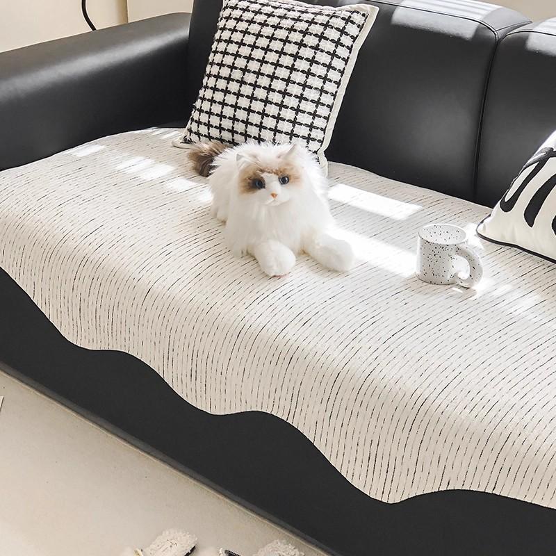 Irregular-Shaped Straight-Line Block Loveseat Pad Blanket Slipcover All-weather One-size Gentle Chenille Non-skid Washable Couch Pad