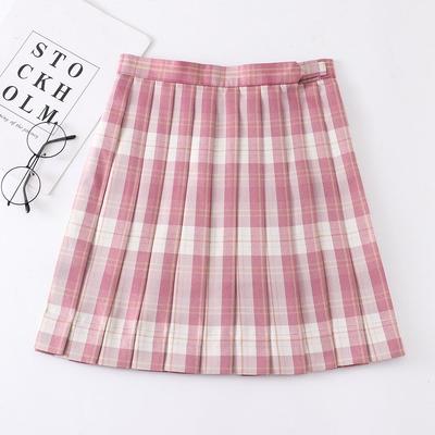 High-Waisted Japanese School Uniform Plaid Pleated Skirt - Raspberry & Black Tea
