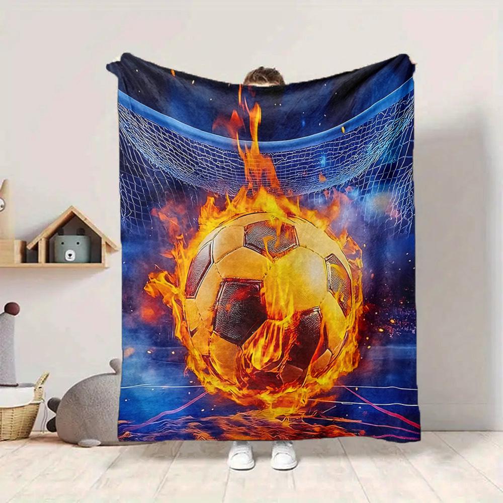 1pc Soccer Fireball Blanket, Lightweight Flannel Throw Blanket for Sofa, Bed, Travel, Camping, Living Room, Office, Couch, Chair, and Bed