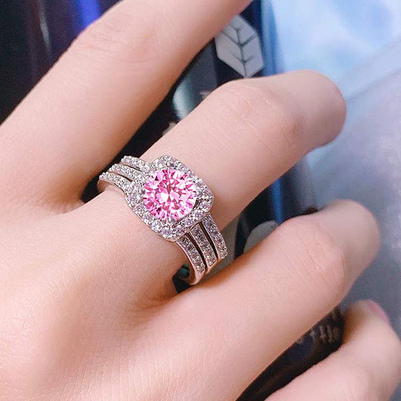 Square zirconium stacked wearing high-end rings, women's men's European and American exquisite three-piece set of noble temperament rings